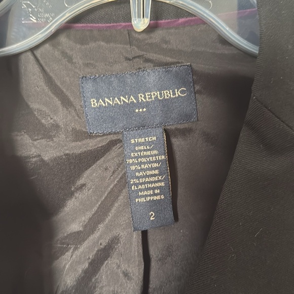 Banana Republic Black Blazer Tailored Suit Jacket with elbow patches sz 2 - Picture 2 of 4